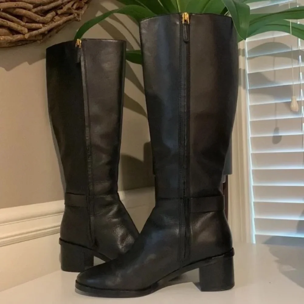 Tory Burch Black Calf Leather Riding Boots